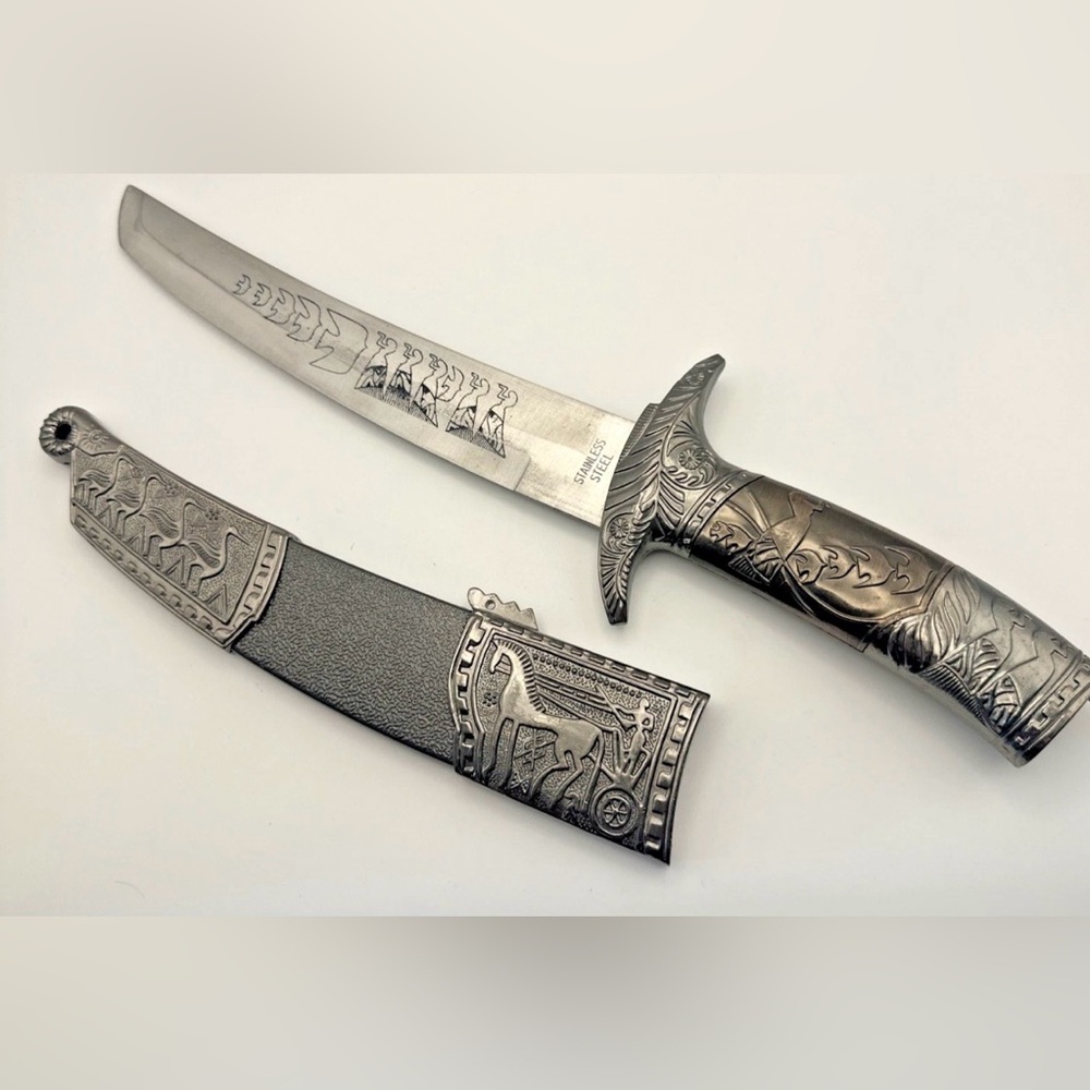 Ceremonial Dagger Sheath Compass in Handle Aztec Fetish 14" Silver Bird Horse